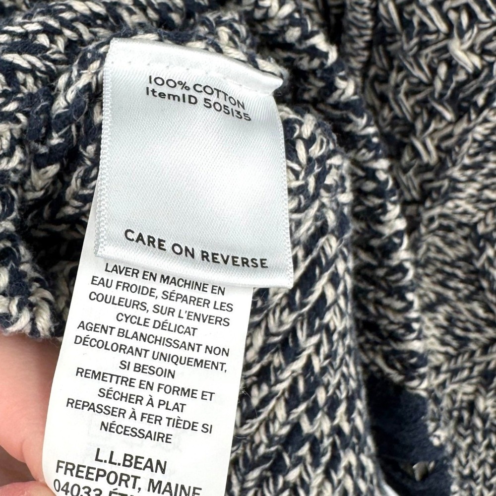 LL Bean Signature Navy Marled Cable Knit Zip Hoodie Sweater Cardigan Women's M - Picture 13 of 14